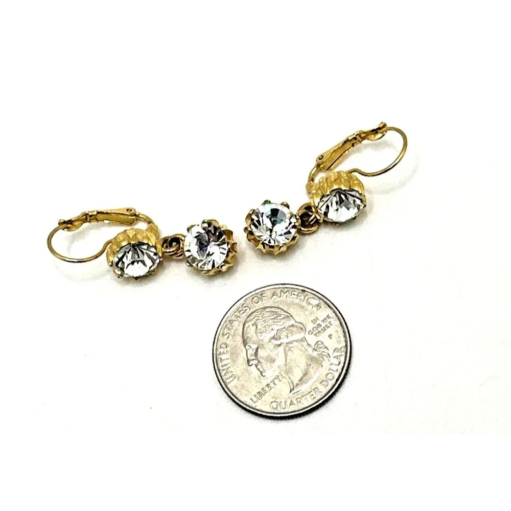 Vintage Bijoux Tempo Crystal Rhinestone Dangle Earrings Gold Tone Pierced 1.5”